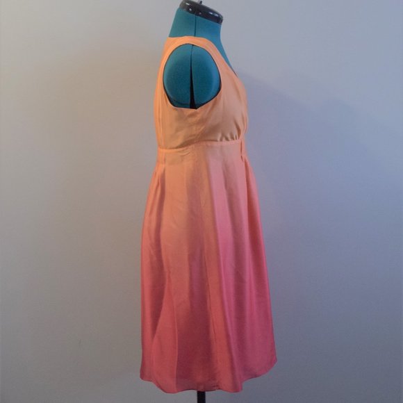 Fall Colours Silk Orange to Red Ombre Dress V-Neck - Picture 3 of 8